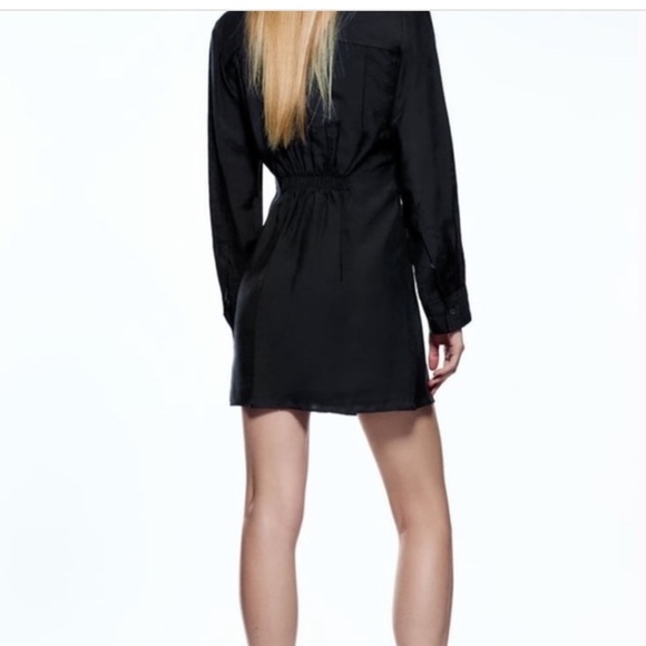 Zara Black Wrap V-Neck Long Sleeves Mini Dress Size S - Picture 17 of 17